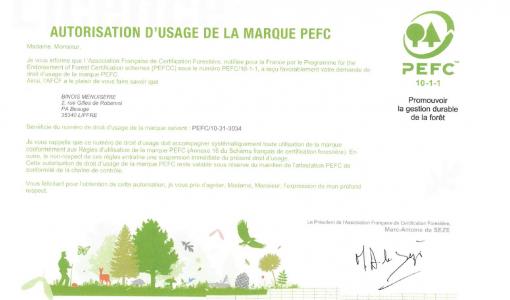 Autorisation d'usage de la marque PEFC